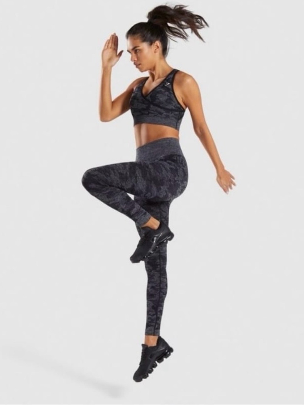 Gymshark Adapt Camo Seamless Leggings Black Grey High Waist Athletic Workout